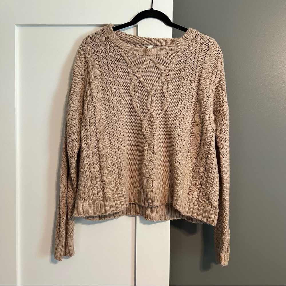 Mudd Crop Cable Knit Sweater Tan